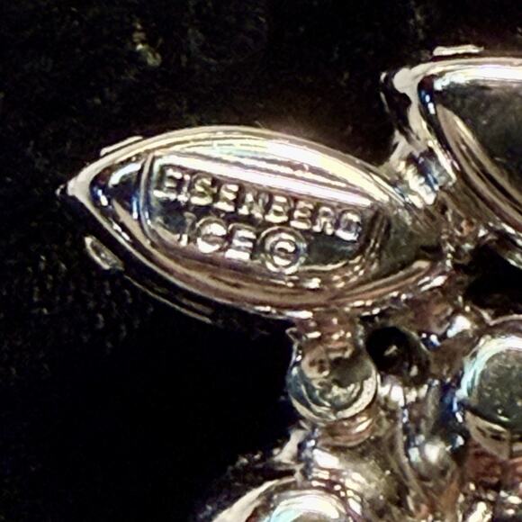 Vtg Eisenberg ICE Signed Swarovski Crystal Floral Spray Silver Tone Brooch 3” - Picture 16 of 17